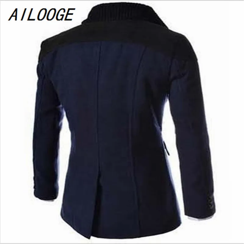 Ailooge الأزياء 2017 العلامة التجارية الشتاء الرجال نوعية جيدة مزدوجة الصدر صوف طويل خندق معطف المعطف للرجال حجم 3xl