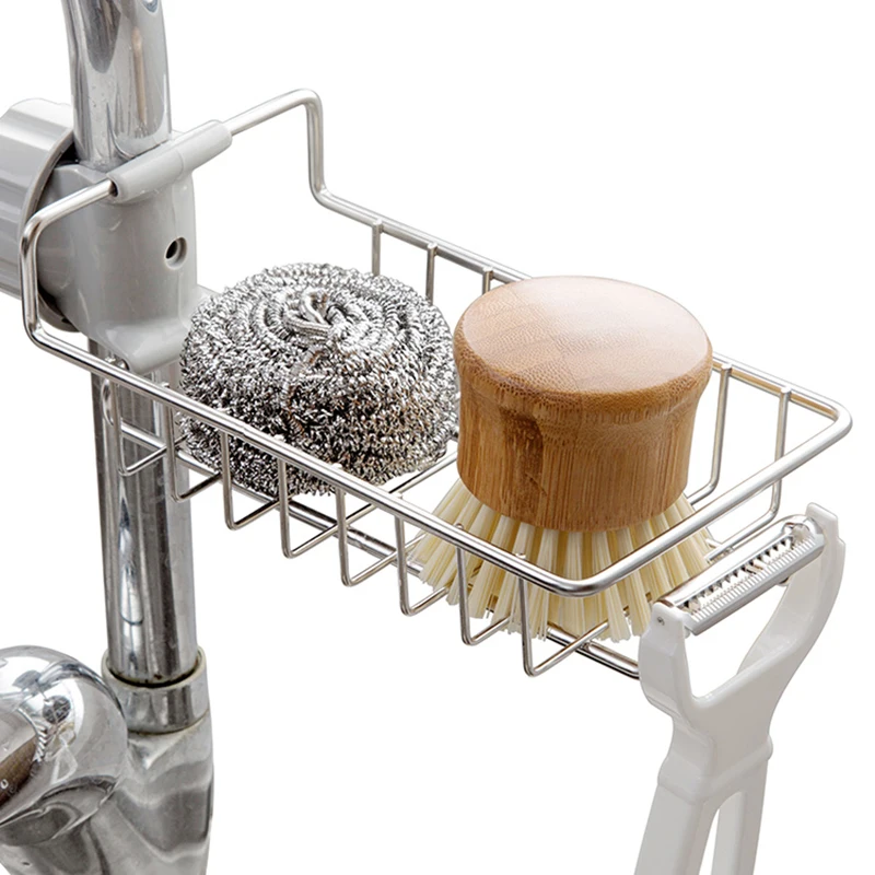 

Adjustable Faucet Rack Kitchen Stainless Steel Faucet Shelf Sponge Sundries Storage Rack
