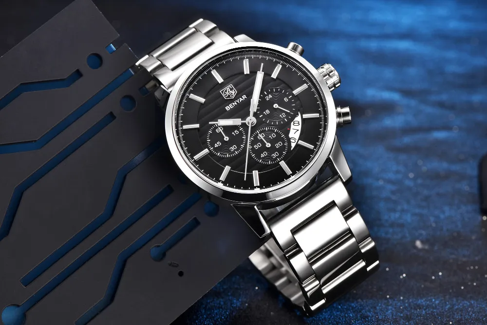 BENYAR мужские s часы лучший бренд класса люкс водонепроницаемые 24 часа дата Кварцевые часы мужские спортивные кожаные Наручные часы мужские водонепроницаемые часы
