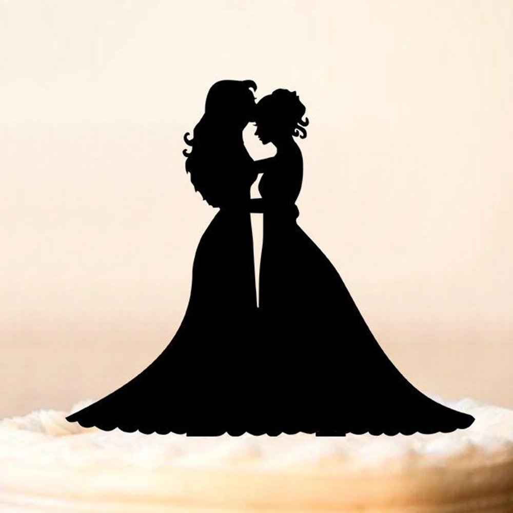 Lesbian wedding cake topper,Same Sex Mrs and Mrs cake topper silhouette, Br...