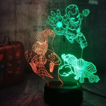 

Cool Marvel Spider-Man Iron Man Venom Mixed Dual Color 3D LED Night Light Baby Sleep Table Lamp Home Decor Boy Christmas toyss