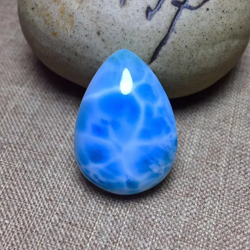 

Natural Blue Larimar Gemstone Pendant 27x19x10mm Beads From Dominica Women Female Gift Water Pattern Crystal Pendant AAAAA
