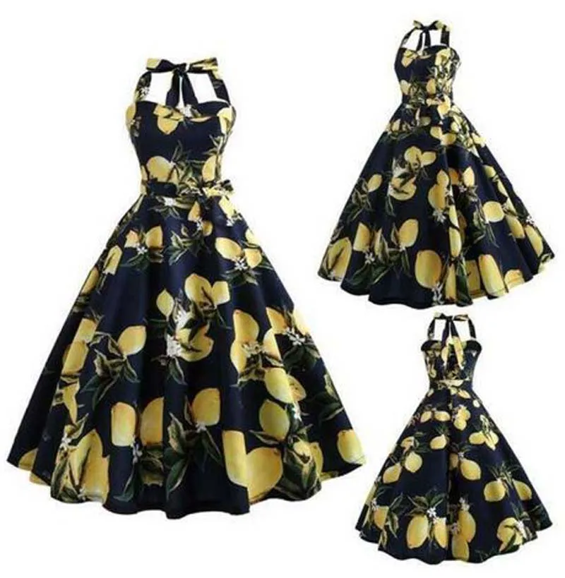 

Sleeveless Evening women Summer halter Dress Dresses floral Swing Party vintage