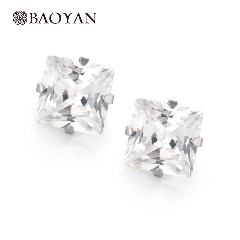

9mm Trendy Prong White Crystal Square Stud Earring For Women 316L Stainless Steel Earring Women Gift Fashion Jewelry Earring N0