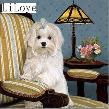 

LI LOYE New Needlework Resin Diamond Embroidery The puppy on the couch DIY Diamond Painting Rhinestones Full Drill Diamond FZ8