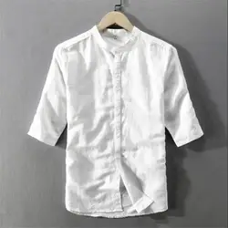 Летняя льняная рубашка Повседневная тонкая белая рубашка для мужчин Хлопковая мужская рубашка на пуговицах высокое качество Camisa Lino Hombre Hemd