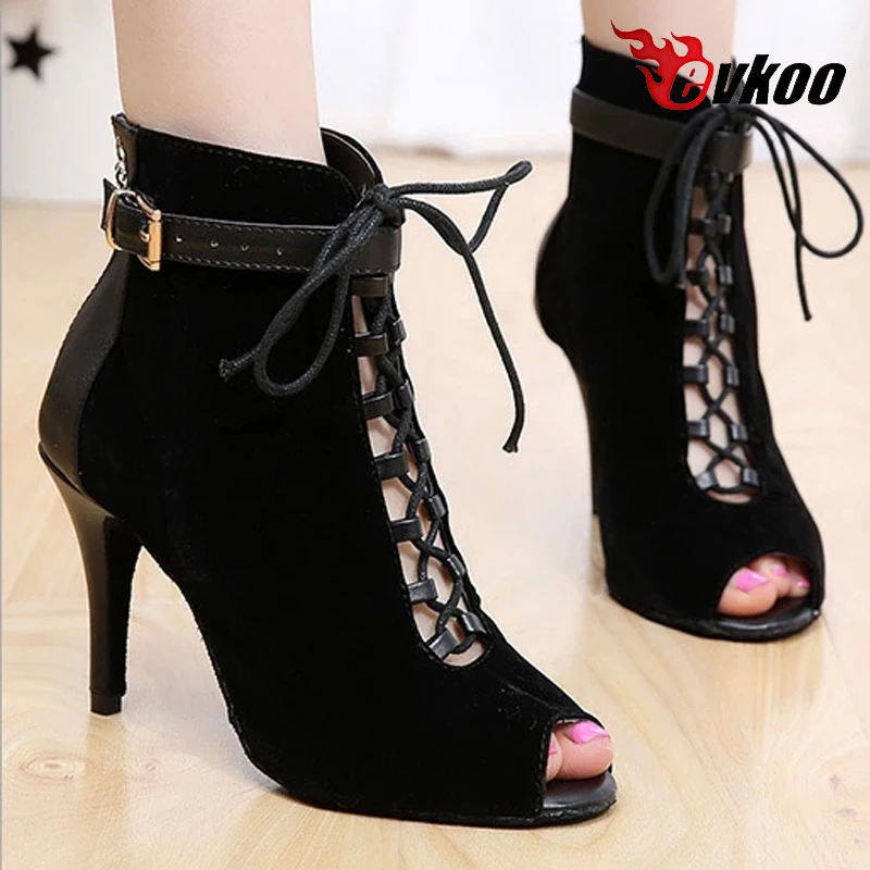  Evkoodance New Style Purple Nubuck And Black Nubuck 8.5 cm Heel Height Professional Ballroom Latin 