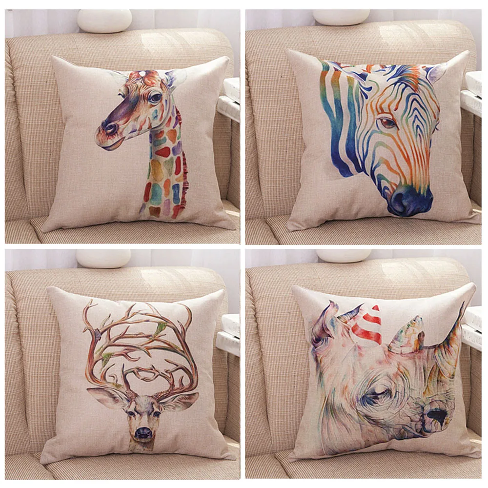 Bantal Meliputi Colorful Rhinoceros Giraffe Zebra Kepala Rusa Pola