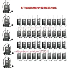 WTG-500 UHF Беспроводная аудиосистема для туристического гида/синхронного перевода/обучения 5 передатчиков+ 40 приемников