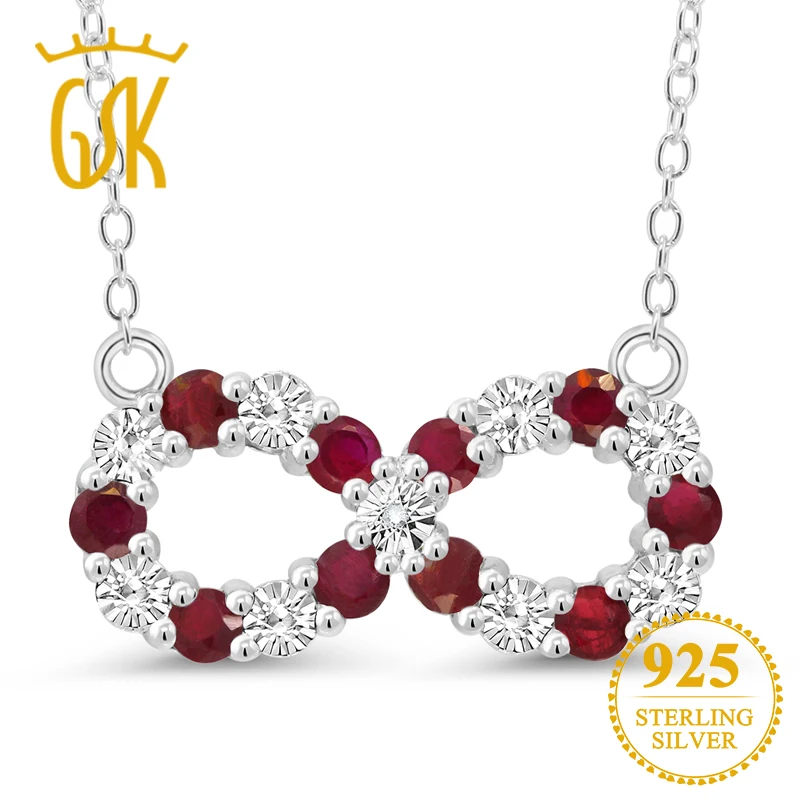 

GemStoneKing Round Natural Red Ruby White Diamond Accent Infinity Pendant Necklace 925 Sterling Silver Fine Jewelry For Women