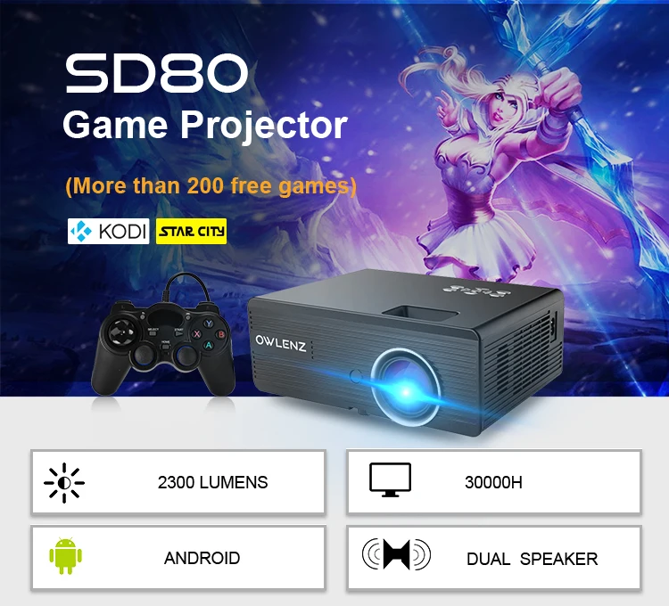 OWLENZ SD80 Android игры Портативный мини проектор светодио дный ЖК дисплей 2300 люмен для
