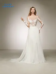 Облака впечатление кружево с длинным рукавом спинки развертки Свадебные платья 2019 Свадебные платья robe de mariage пляжные