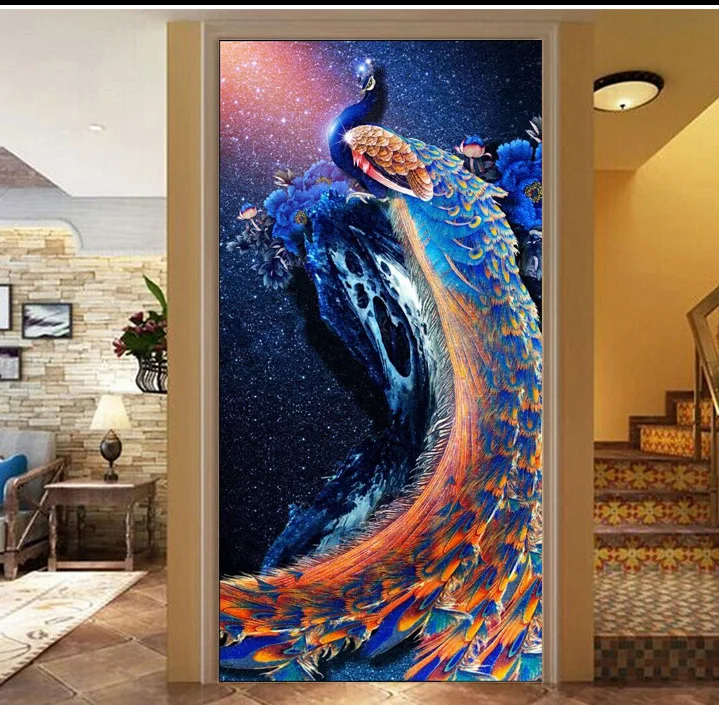 

Diamond Painting Cross Stitch Diy Embroidery Blue Peacock Round Drill Diamond Mosaic Beads Pasted Needlework
