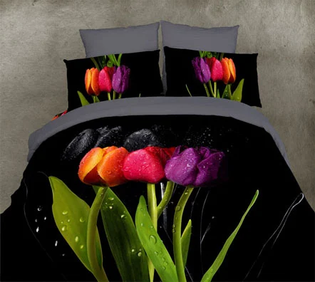 3D наборы постельного белья в цветочек тюльпан простыня королева размер хлопок кровать в сумке простыни Спред пододеяльник покрывало пододеяльник 4 шт