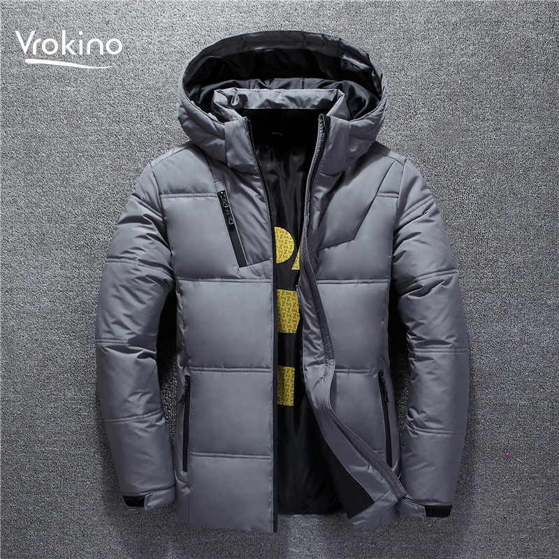 VROKINO New In Thick Winter Warm Down Jacket Men's Casual High Quality White Duck Down Jacket Men's Parker Coat M-3XL