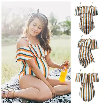 

Maternity Pregnant Women Swimwear Swimming Bikini Set One Piece Halter Floral Swimsuit Beachwear 2019 Summer Print