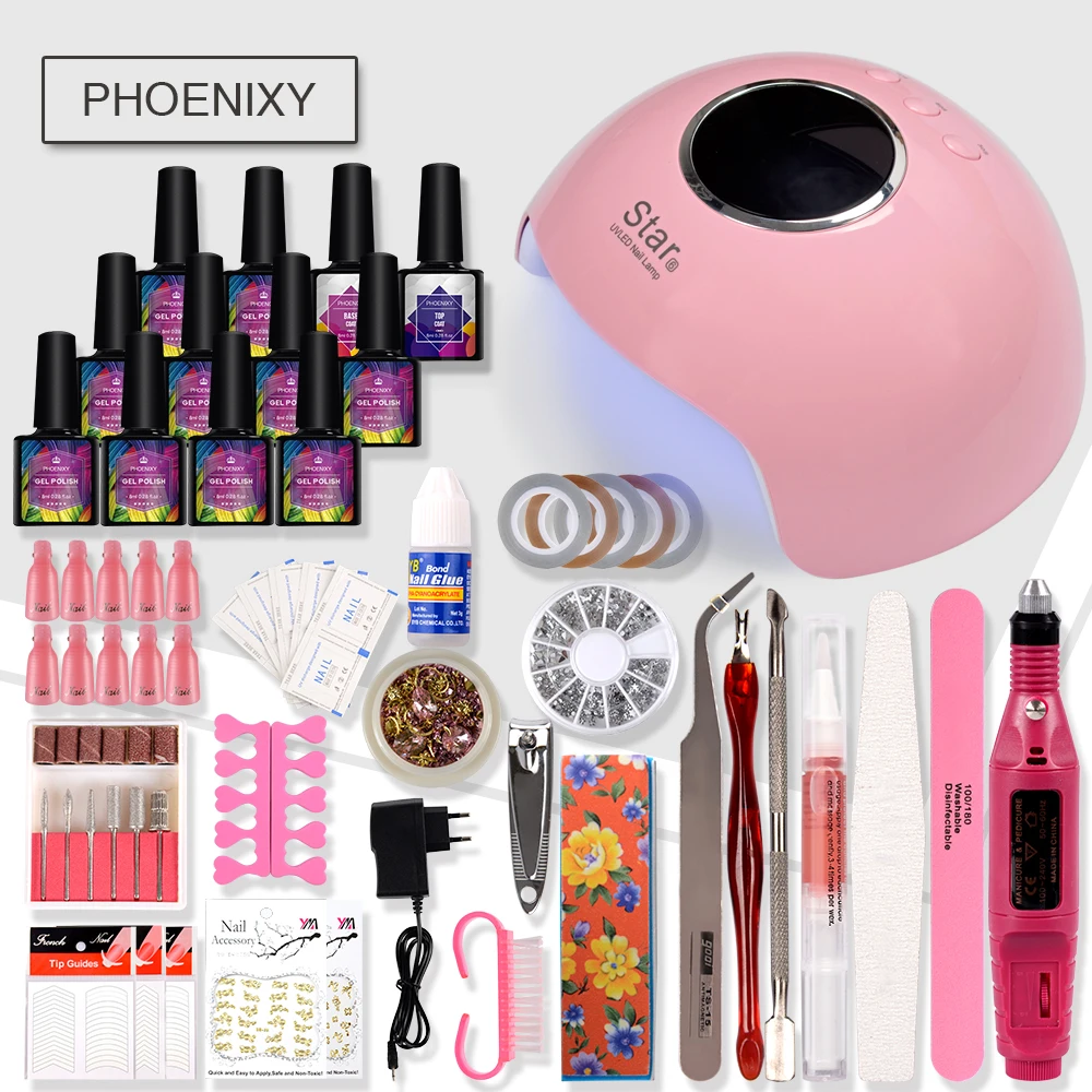 

Electric Nail Kit 36/48w UV LED Lamp Dryer 10Pcs Gel Nail Polish Set Electric Nail Drill Machine Nail Extension Set Manicure Set