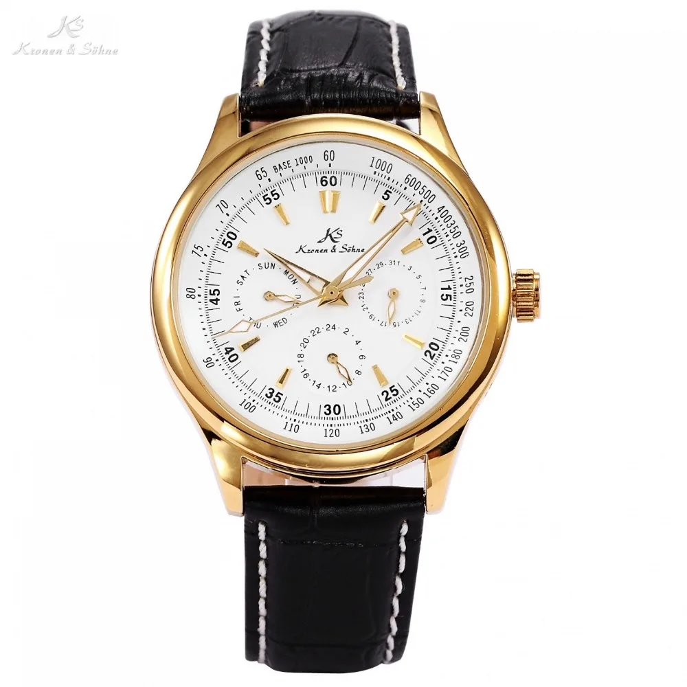 

KS Imperial Luxury Automatic Mechanical Date Day Calendar Elegant Gift Leather Men's Wrist Watches Relogio Masculino Gift /KS094