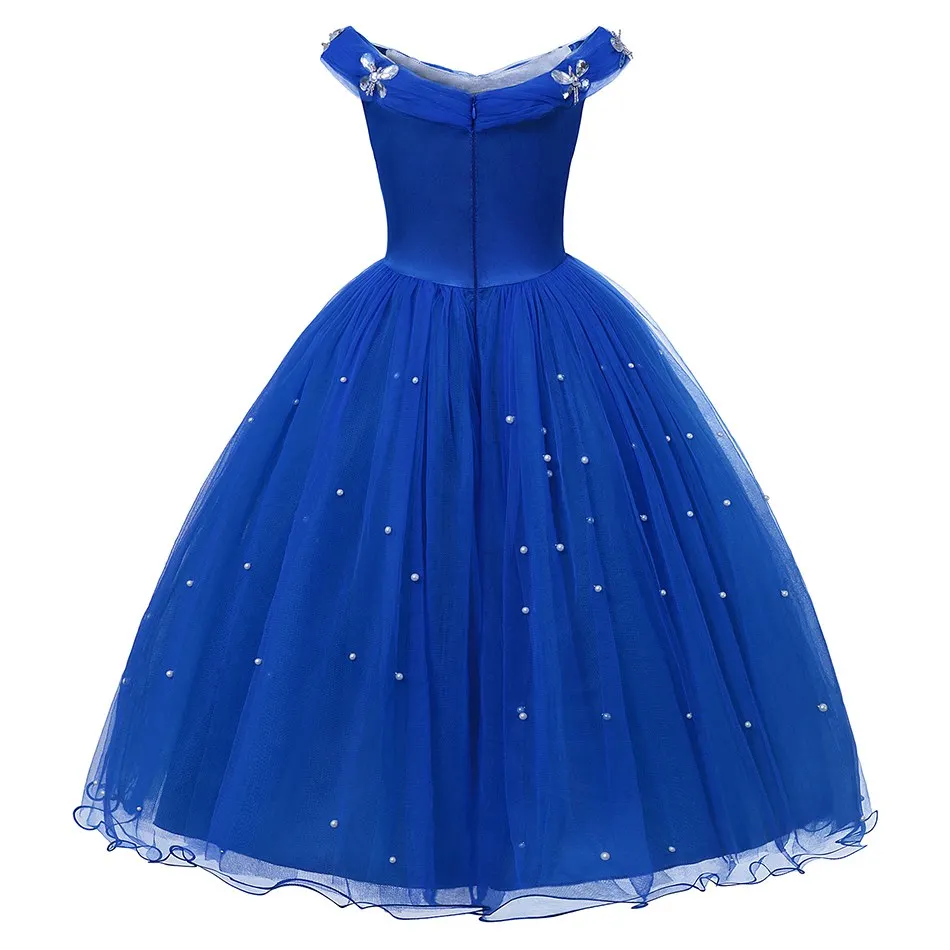 Princess Cinderella Off Shoulder Pageant Ball Gown - Girls Deluxe Fluffy Bead Halloween Party Costume by MUABABY image 2