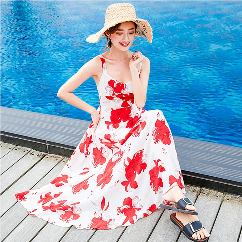 المرأة طباعة عارية الذراعين فستان الشمس الاستوائية مثير ماكسي خمر عطلة الصيف الأزهار الشاطئ اللباس Boho أنيقة الكورية المدرج Vestidos المرأة طباعة عارية الذراعين فستان الشمس الاستوائية مثير ماكسي خمر عطلة الصيف الأزهار الشاطئ اللباس Boho أنيقة الكورية المدرج Vestidos
