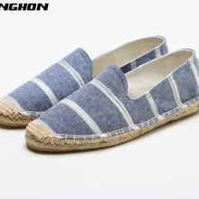 Fashion Ethnic Casual Espadrilles Stripe Flat New Women Spring Printed Embroider Slip on Fishermen Hemp Rope Shoes
