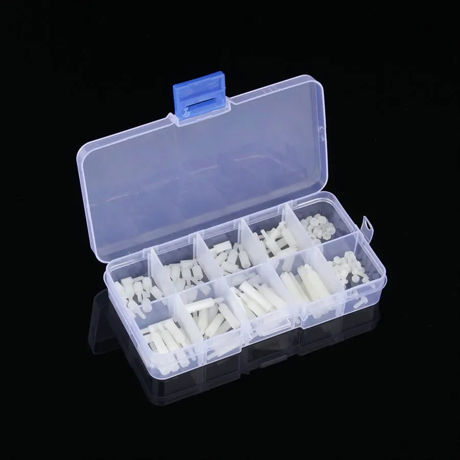 

Hot sale 140Pcs/Set M2 Nylon Hex Spacers Screws Nuts Kit Plastic Stand off Assortment Set High Quality