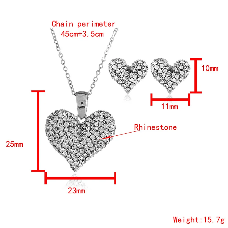 Heart-shaped Necklace Pendant Earring suit Made With Swarovski Crystal women Earring Three pieces jewellery suit