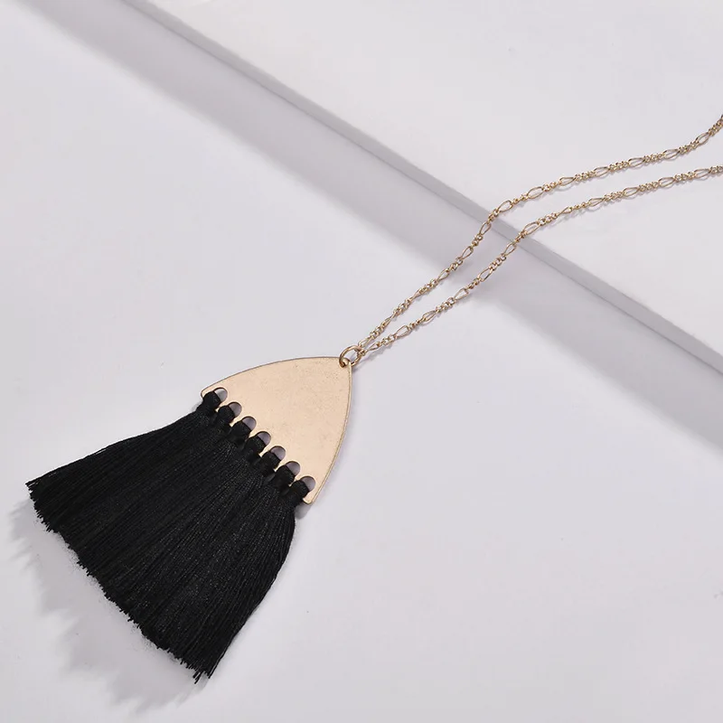 

Bohemian Fashion Long Fan Fringe Black Tassel Necklace for Women Gold Statement Necklace 2018 New Arrival