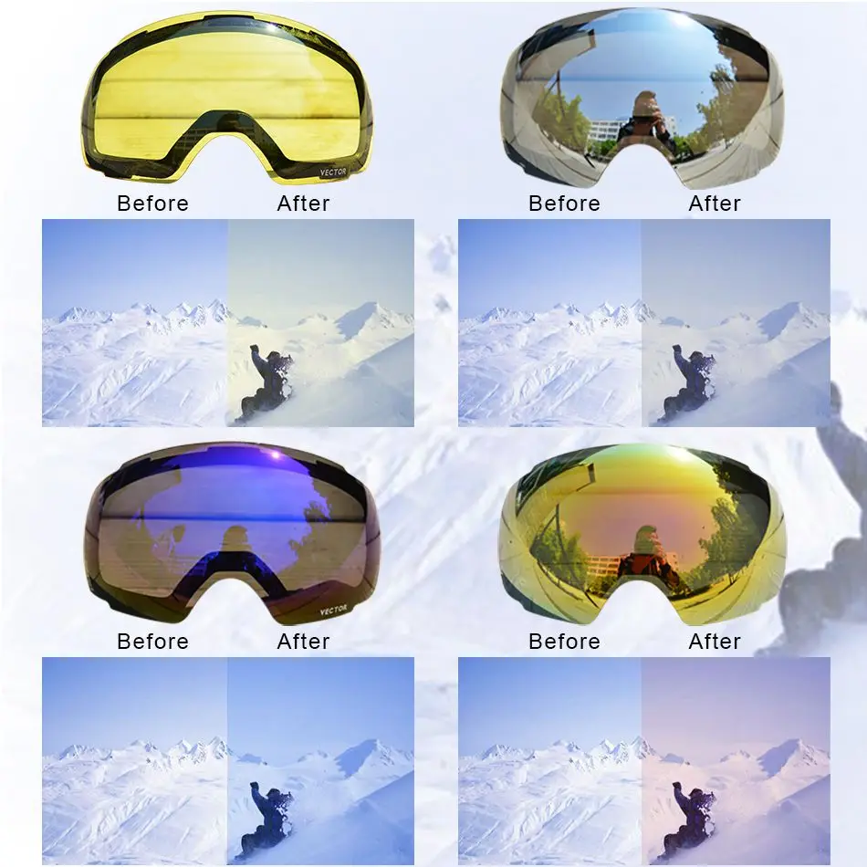 Анти-туман UV400 Лыжный Спорт очки объектив Магнит адсорбции слабый свет оттенок погоду облачно яркости объектива для HXJ20013(только объектив