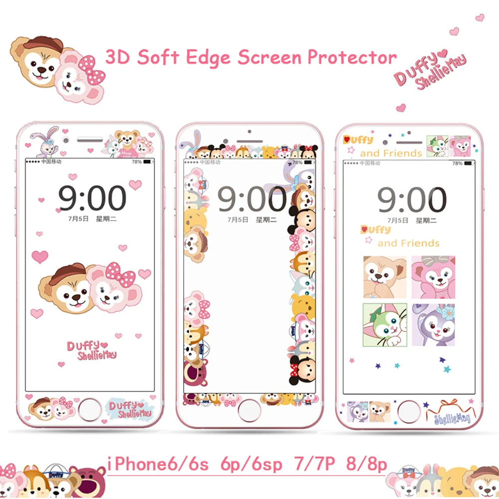 

Screen Protector For iPhone 6s Plus Cartoon Tempered Glass Anti Explosion 3D 9H All Cover Film For iPhone 6 7 Plus 8 Plus SG02