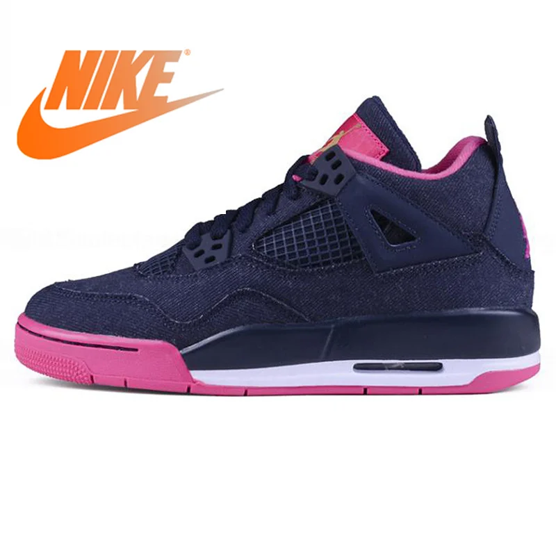 Оригинальный Nike Оригинальные кроссовки Air Jordan 4 GS "Denim" AJ4 деним деннинг Для женщин уличные баскетбольные кроссовки спортивные низкие