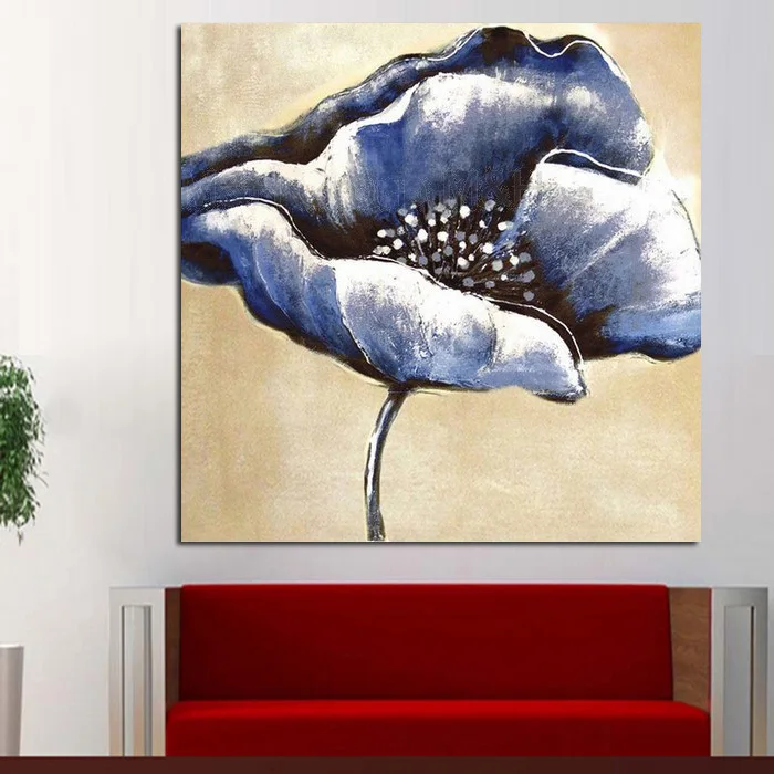 Hand Painted Modern Art Blue Flower Oil Painting On Canvas Abstract
