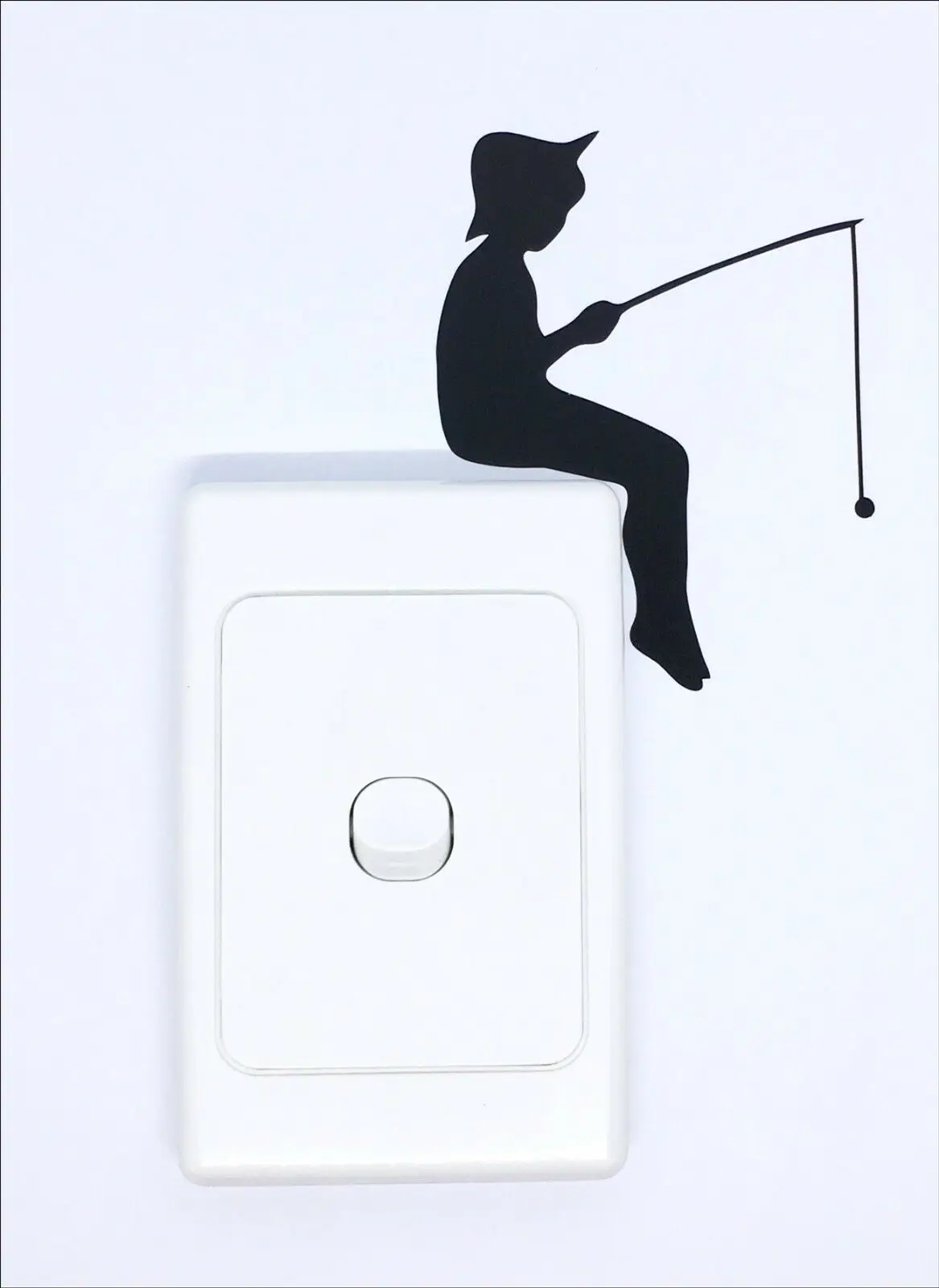 Boy Fishing Vinyl Switch Sticker Funny Cartoon Silhouette Wall Stickers for Kids Rooms Bedroom Living Room Home Decor