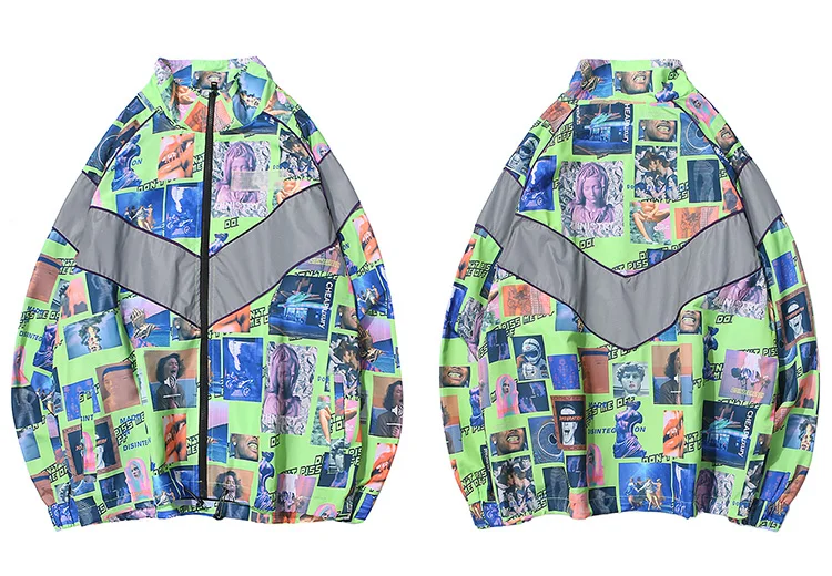 В стиле «хип-хоп»; куртка-ветровка Для мужчин; разноцветный принт 3M РЕФРИЖЕРАТОРНЫЙ куртка Ретро Винтаж Повседневное спортивная куртка уличная осень