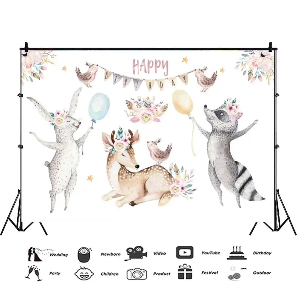 Laeacco Baby Drawing Happy Birthday Party Balloons Safari Banner