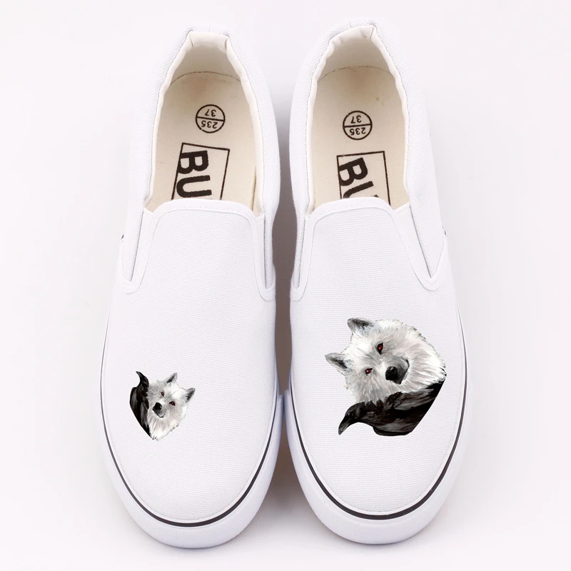 

Cool Animal Wolf Printed Canvas Shoes Hip Hop Movie Stars Thrones Fans Casual Flats Loafers Hot Game Print Slip-On Lazy Shoes