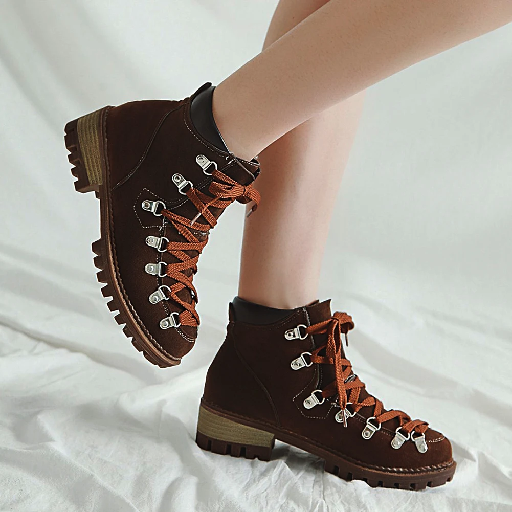 

Lapolaka 2019 Hot Sale Big Size 43 Cool Leisure Casual Shoes square Heels Ankle Boots Women Shoes Winter Shoes Woman Boots