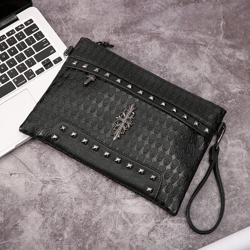 

Hand Package Trend Rivet Take Male Head Human Skeleton Pattern Tide purse handbag men wallets