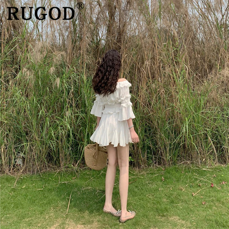 RUGOD элегантная женская блузка с открытыми плечами туника плиссированные