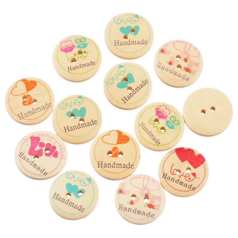 

Urijk 50PCs Natural Wooden Buttons For Needlework New Year Decorative Buttons For Clothes Scrapbooking Sewing DIY 2 Hole Round