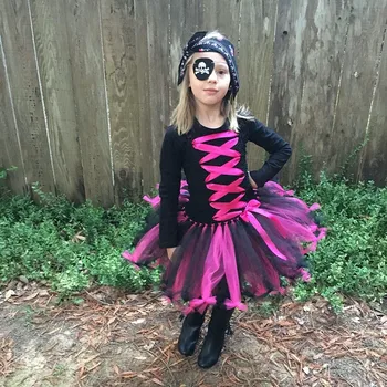 

Girl Cosplay Pirate Tutu dress Child Handmade Tulle Dress Halloween Performance kid Costume prom dresses for girls Contains mask