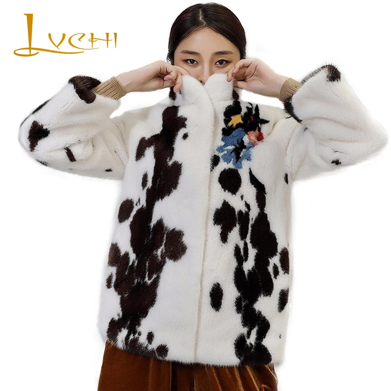 LVCHI New style 2019 winter women's fur coat Cows real fur mink fashion