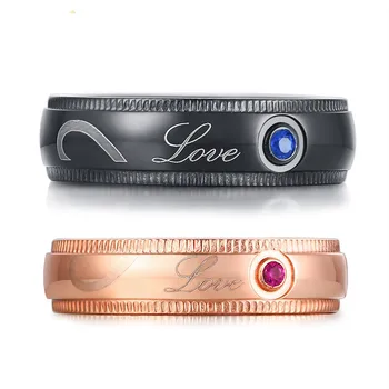 

Couple jewelry stainless steel zircon half heart ring love puzzle ring