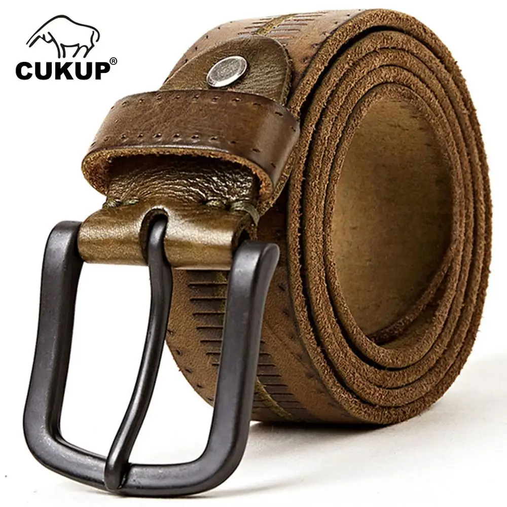 

CUKUP Top Quality Cow Skin Leather Casual Belts Black Alloy Clasp Buckle Metal Belt Men Retro Style Jeans Accessories NCK322