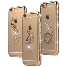 50 шт лиса Лебедь кристалл Алмаз Цветы Чехол Для Телефона Bling чехол для iPhone 6 6plus 7 7 плюс мягкий ТПУ чехол для телефона