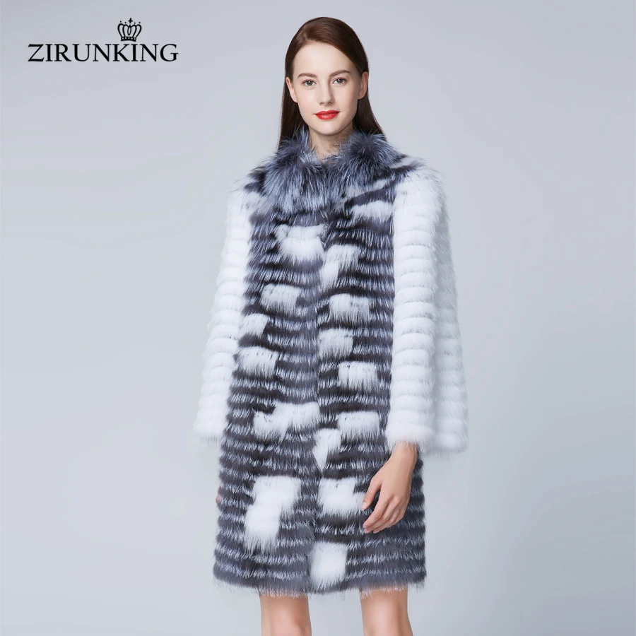 

ZIRUNKING Women High Street Natural Fox Fur Coat Female Real Fur Jacket Overcoat Lady Fashion Fox Fur Outerwear Plus Size ZC1848