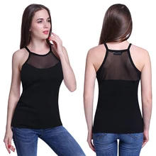 Women Mesh Blouses Shirts Shirts Top Lady Sleeveless Backless Casual Blusas Black Splice See Through Slim Sexy S-Plus Size 5XL plus size see thru mesh panel top