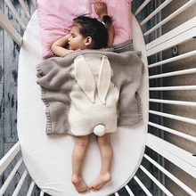 Bunny Ear Blanket Acrylic Children's Knitted Blanket Wool Baby Blankets Newborn Rabbit Ear Cute nap blanket prevent getting cold small bunny s blue blanket new ed