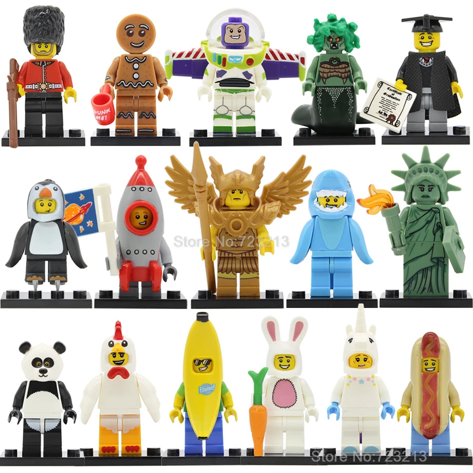

Single Sale Unicorn Panda Figure Rocket Man Statue Of Liberty Golden Saint Medusa Buzz Lightyear Building Blocks Bricks Toys