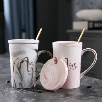 

Luxury Marble Pattern Ceramic Mugs Gold Plating MRS MR Couple Lover's Gift Morning Mug Milk Coffee Tea Breakfast Creative Cup